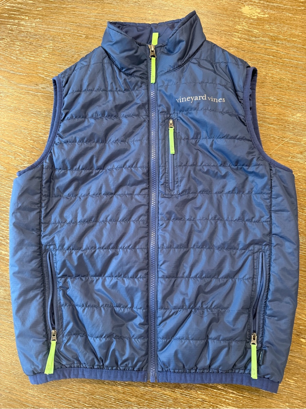 Vineyard Vines Boys' Navy Quilted Vest with Neon Accents